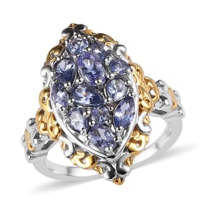 Tanzanite Ring in Vermeil Yellow Gold and Platinum Over Sterling Silver (Size 5.0) 1.60 ctw
