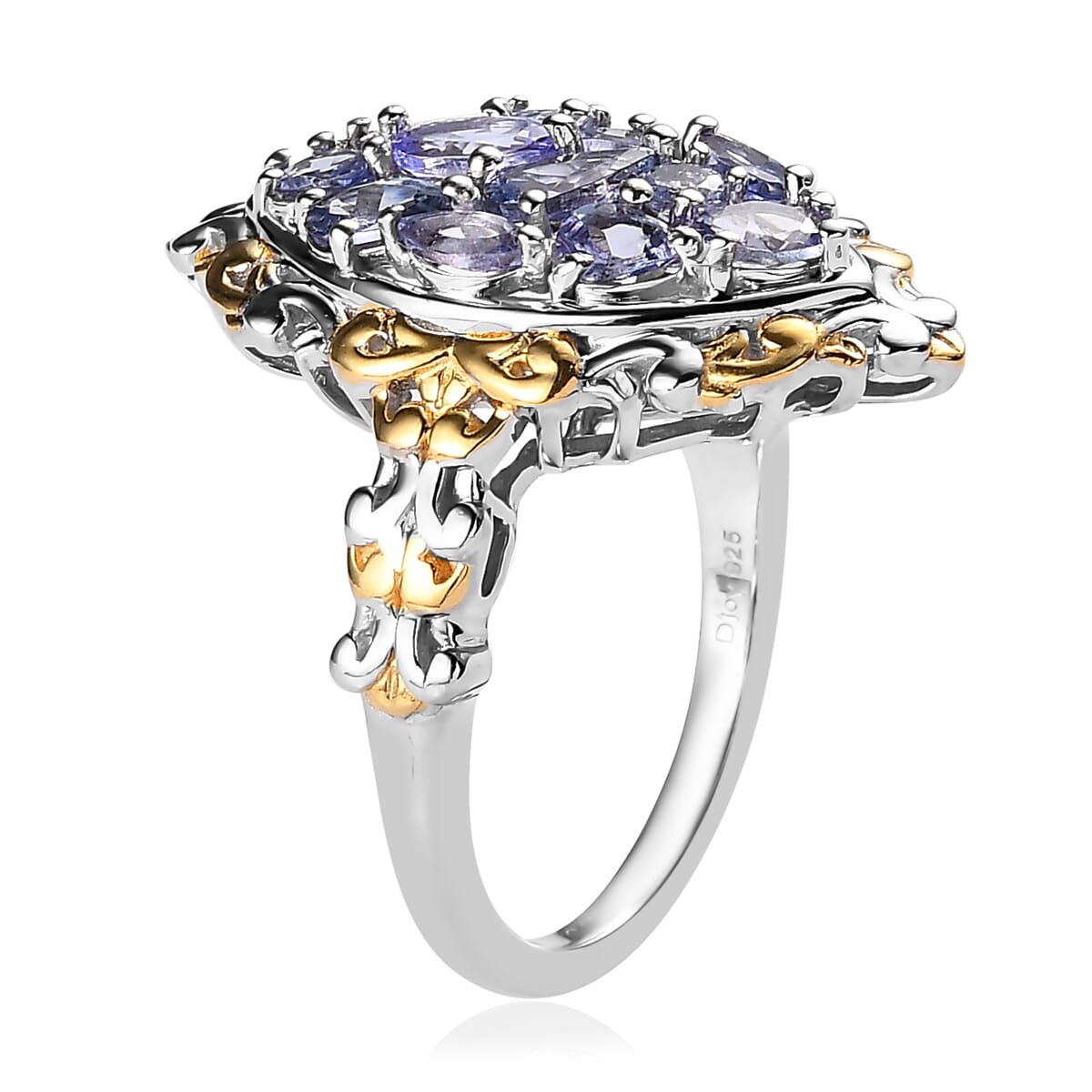 Tanzanite Ring in Vermeil Yellow Gold and Platinum Over Sterling Silver (Size 5.0) 1.60 ctw image number 3