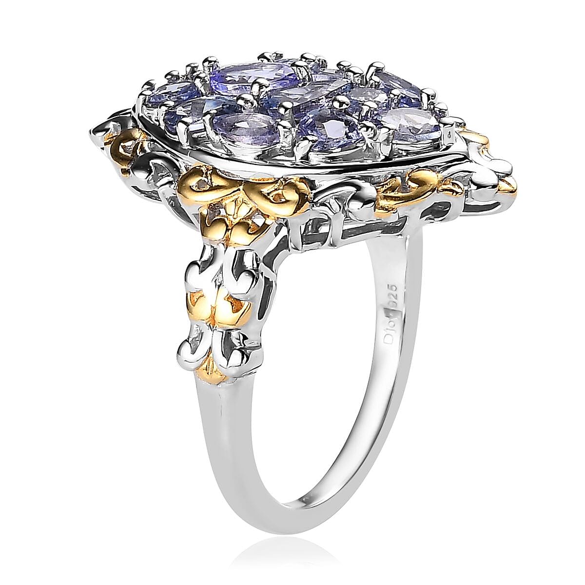 Tanzanite Ring in Vermeil Yellow Gold and Platinum Over Sterling Silver (Size 7.0) 1.60 ctw image number 3