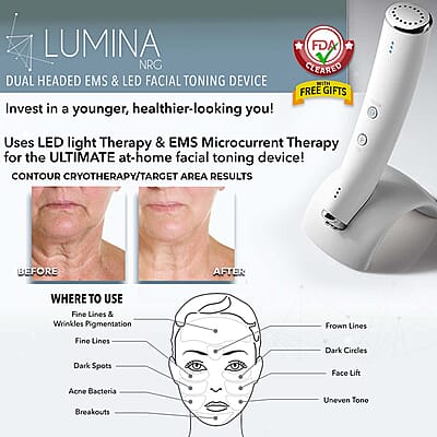 Lumina NRG FDA Cleared Dual Headed EMS & LED Facial Toning Device with Free Gifts