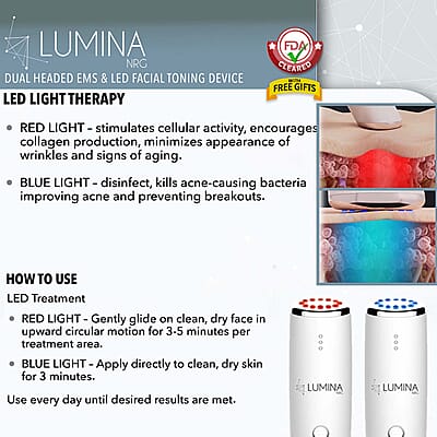 Lumina NRG FDA Cleared Dual Headed EMS & LED Facial Toning Device with Free Gifts