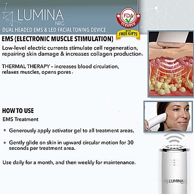 Lumina NRG FDA Cleared Dual Headed EMS & LED Facial Toning Device with Free Gifts