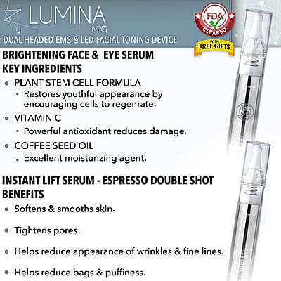 Lumina NRG FDA Cleared Dual Headed EMS & LED Facial Toning Device with Free Gifts
