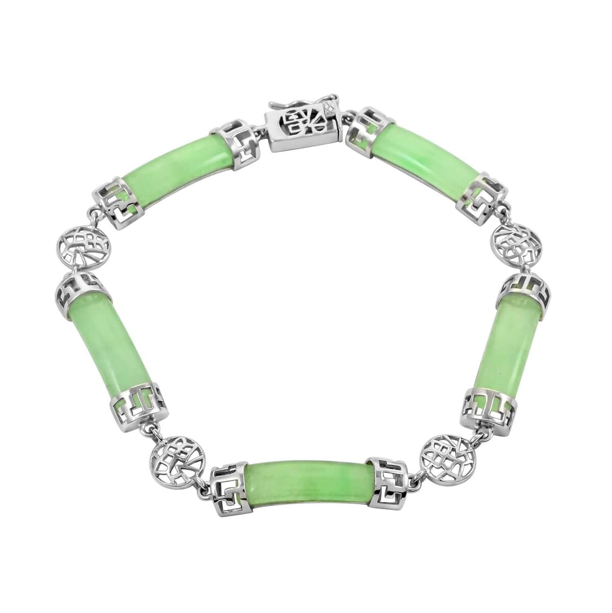 Green Jade (D) Bracelet in Sterling Silver (7.50 In) 18.00 ctw image number 0