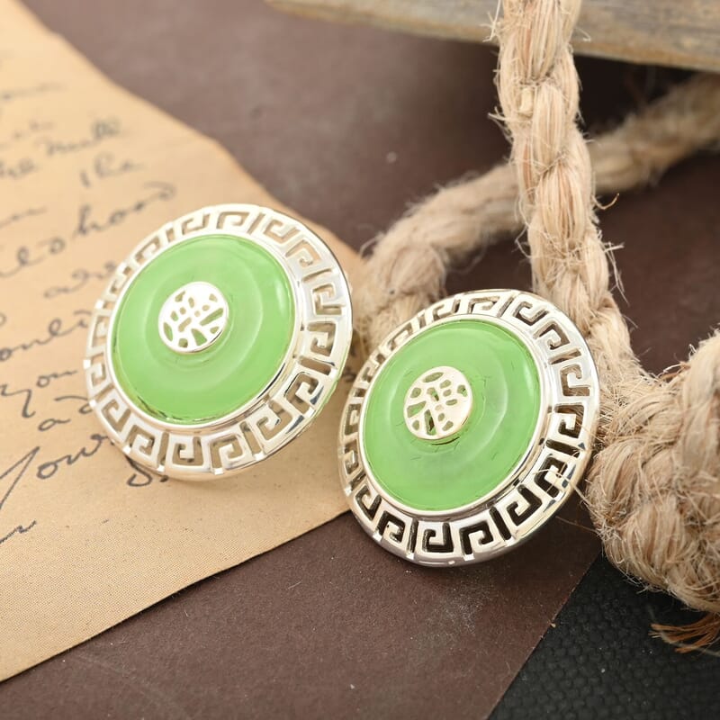 Jade Circle Earrings in Sterling Silver 12.00 ctw