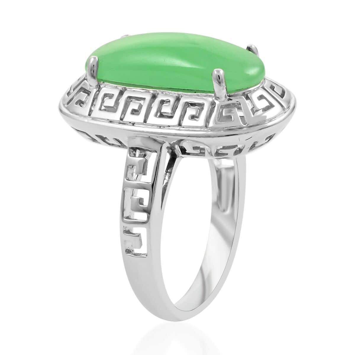 Green Jade (D) Ring in Sterling Silver (Size 6.0) 7.50 ctw image number 3