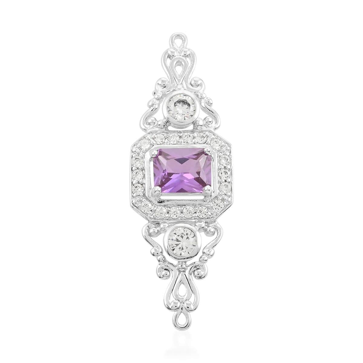 Simulated Purple and White Diamond Brooch in Sterling Silver 6.50 ctw image number 0