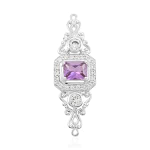 Simulated Purple and White Diamond Brooch in Sterling Silver 6.50 ctw