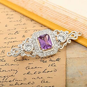 Simulated Purple and White Diamond 6.50 ctw Brooch in Sterling Silver