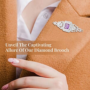 Simulated Purple and White Diamond 6.50 ctw Brooch in Sterling Silver