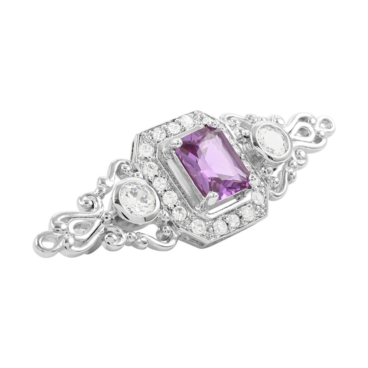 Simulated Purple and White Diamond Brooch in Sterling Silver 6.50 ctw image number 2