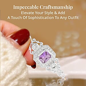 Simulated Purple and White Diamond 6.50 ctw Brooch in Sterling Silver