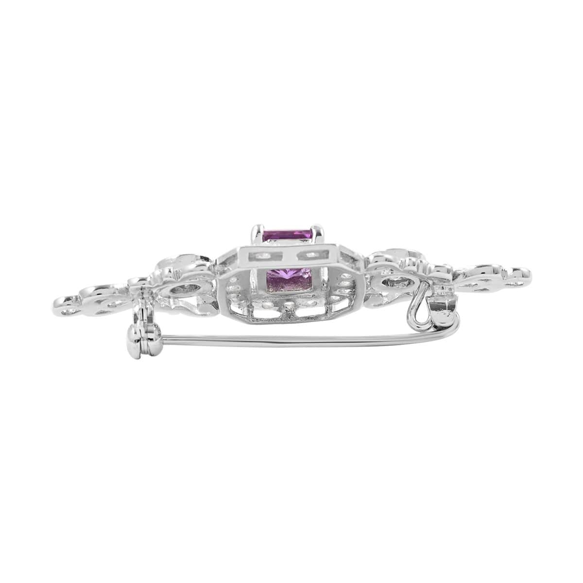 Simulated Purple and White Diamond Brooch in Sterling Silver 6.50 ctw image number 3