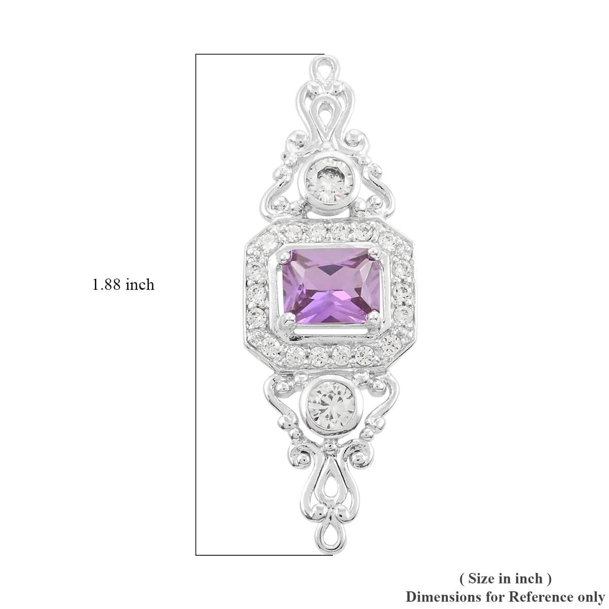Simulated Purple and White Diamond Brooch in Sterling Silver 6.50 ctw image number 4