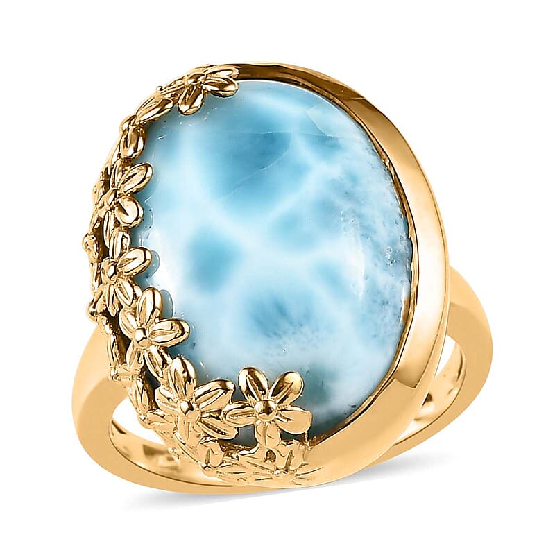 GP Italian Garden Collection Premium Larimar Ring in Vermeil Yellow Gold Over Sterling Silver (Size 10.0) 18.10 ctw