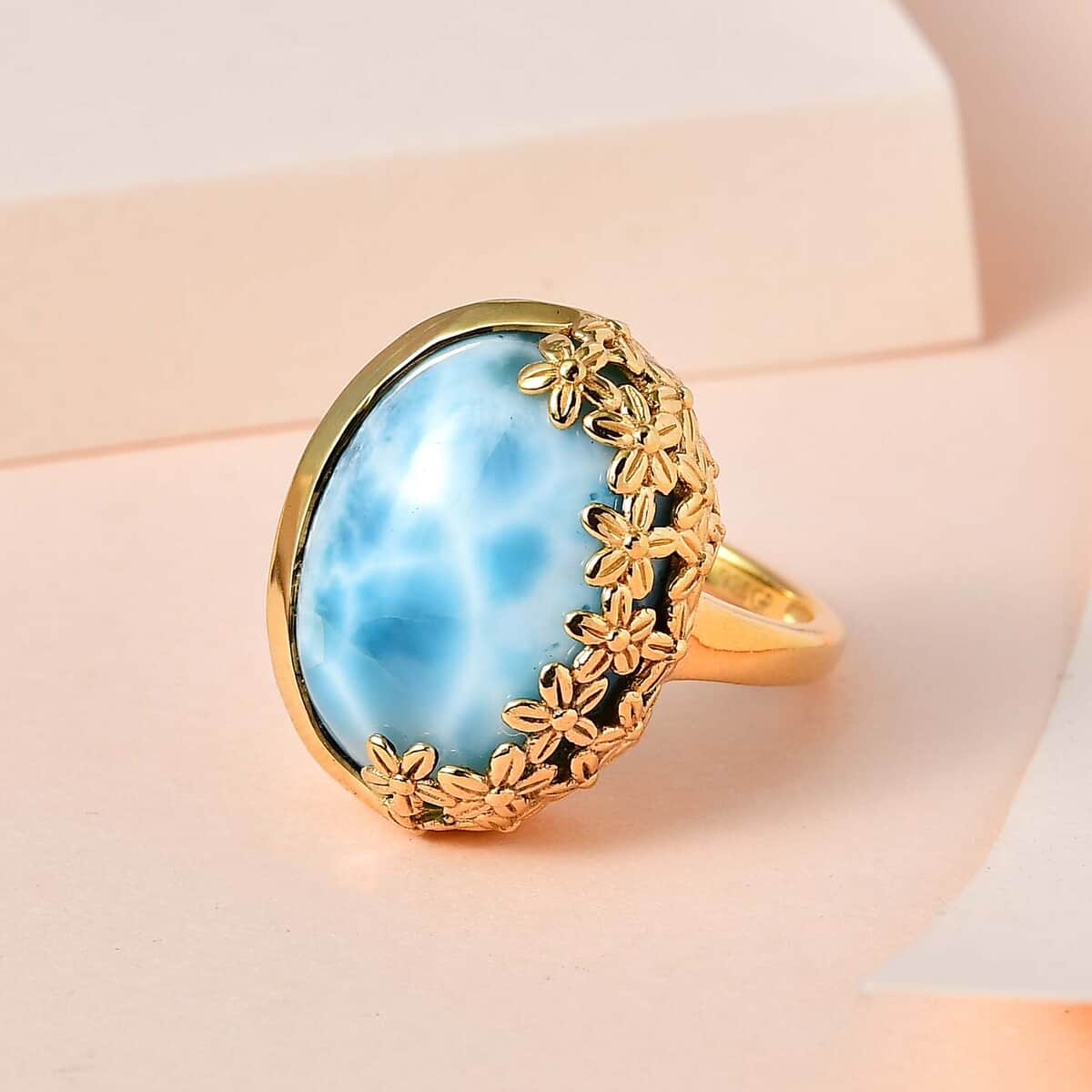 GP Italian Garden Collection Premium Larimar Ring in Vermeil Yellow Gold Over Sterling Silver 18.10 ctw image number 1