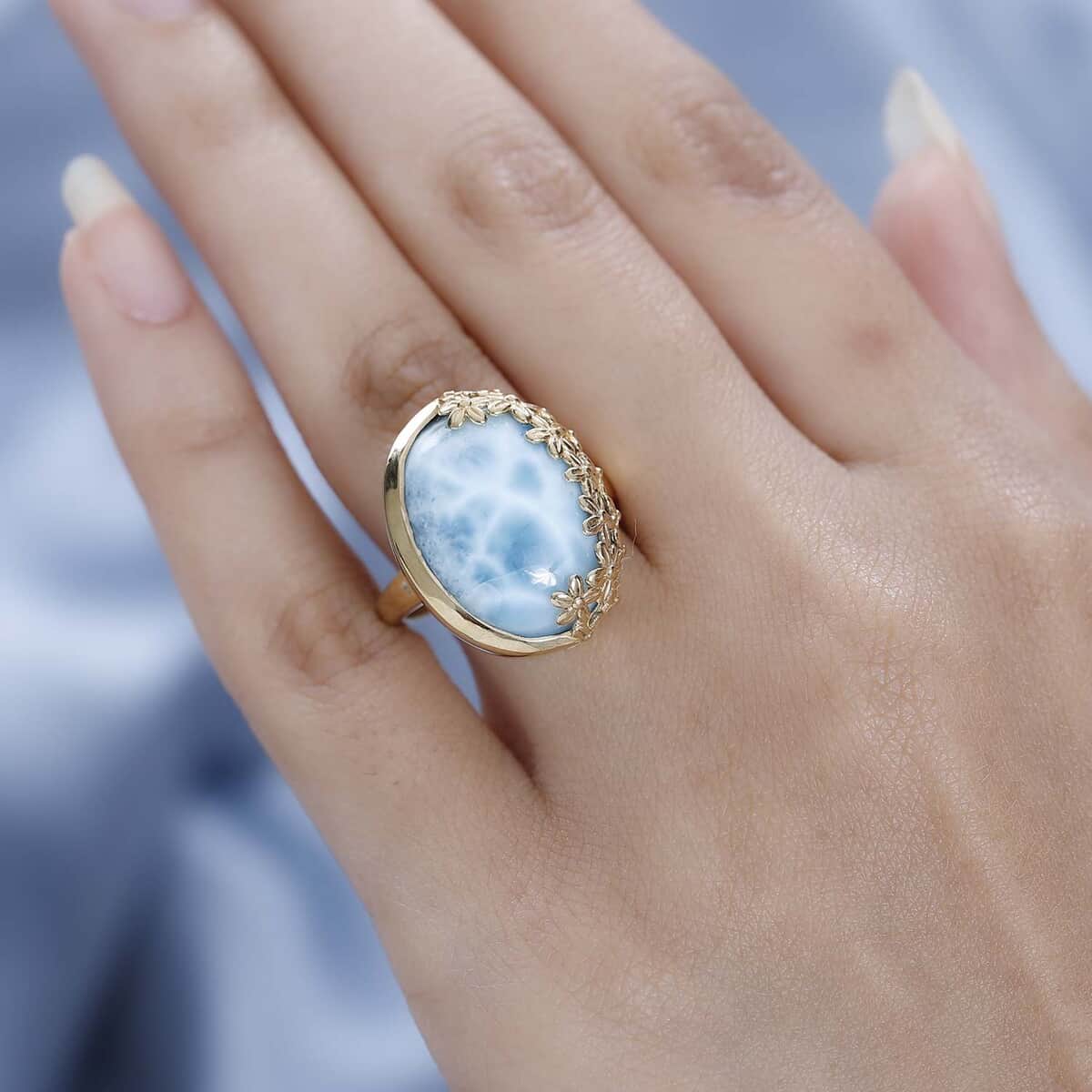 GP Italian Garden Collection Premium Larimar Ring in Vermeil Yellow Gold Over Sterling Silver 18.10 ctw image number 2