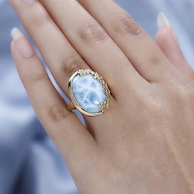 GP Italian Garden Collection Premium Larimar Ring in Vermeil Yellow Gold Over Sterling Silver (Size 10.0) 18.10 ctw