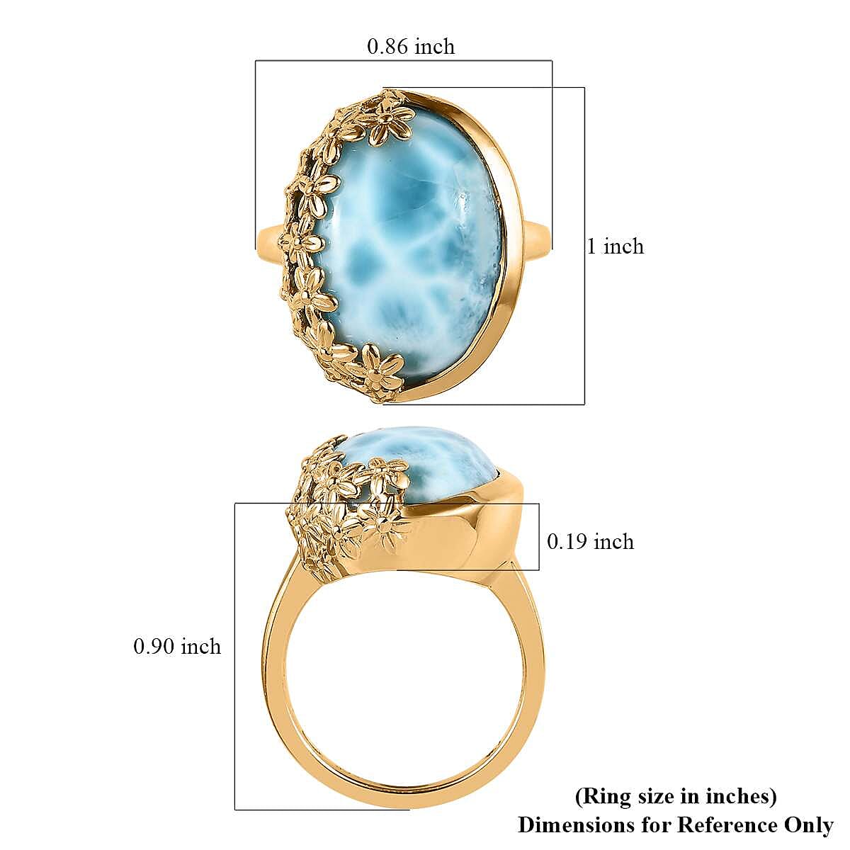 GP Italian Garden Collection Premium Larimar Ring in Vermeil Yellow Gold Over Sterling Silver (Size 10.0) 18.10 ctw
