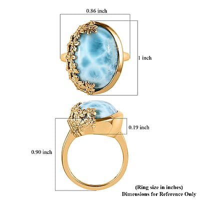 GP Italian Garden Collection Premium Larimar Ring in Vermeil Yellow Gold Over Sterling Silver (Size 10.0) 18.10 ctw