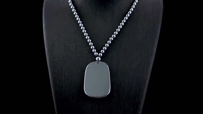 Terahertz Dog Tag Pendant with Beaded Necklace 20 Inches in Rhodium Over Sterling Silver 199.00 ctw