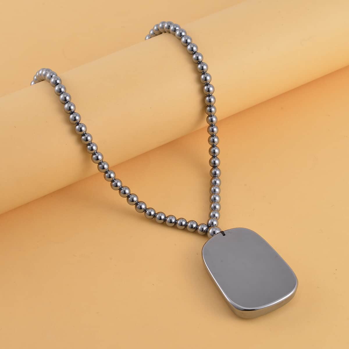 Terahertz Dog Tag Pendant with Beaded Necklace 20 Inches in Rhodium Over Sterling Silver 199.00 ctw image number 1