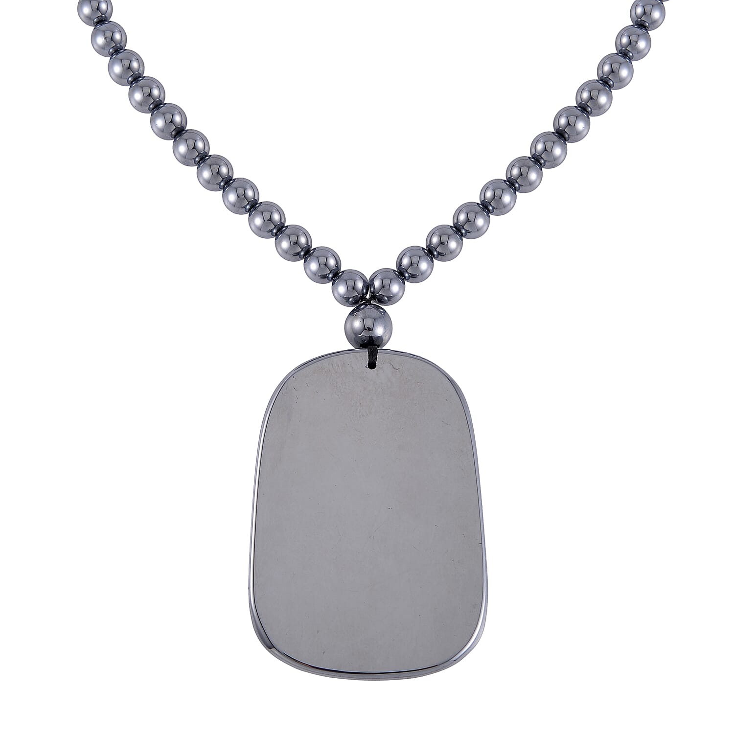 Terahertz Dog Tag Pendant with Beaded Necklace 20 Inches in Rhodium Over Sterling Silver 199.00 ctw