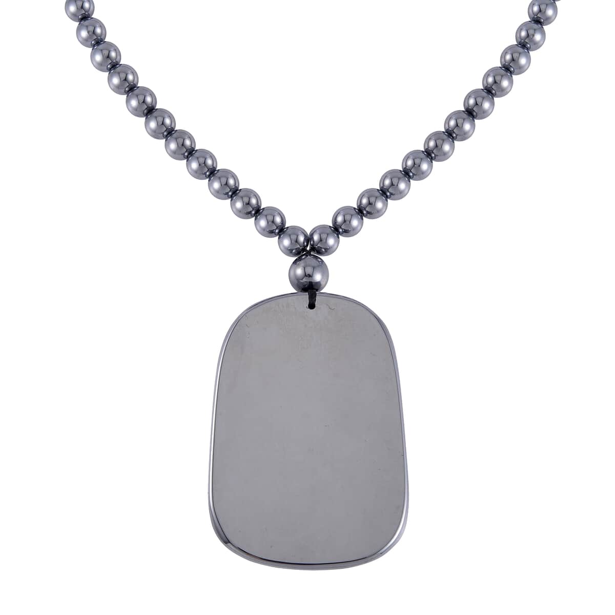 Terahertz Dog Tag Pendant with Beaded Necklace 20 Inches in Rhodium Over Sterling Silver 199.00 ctw image number 2