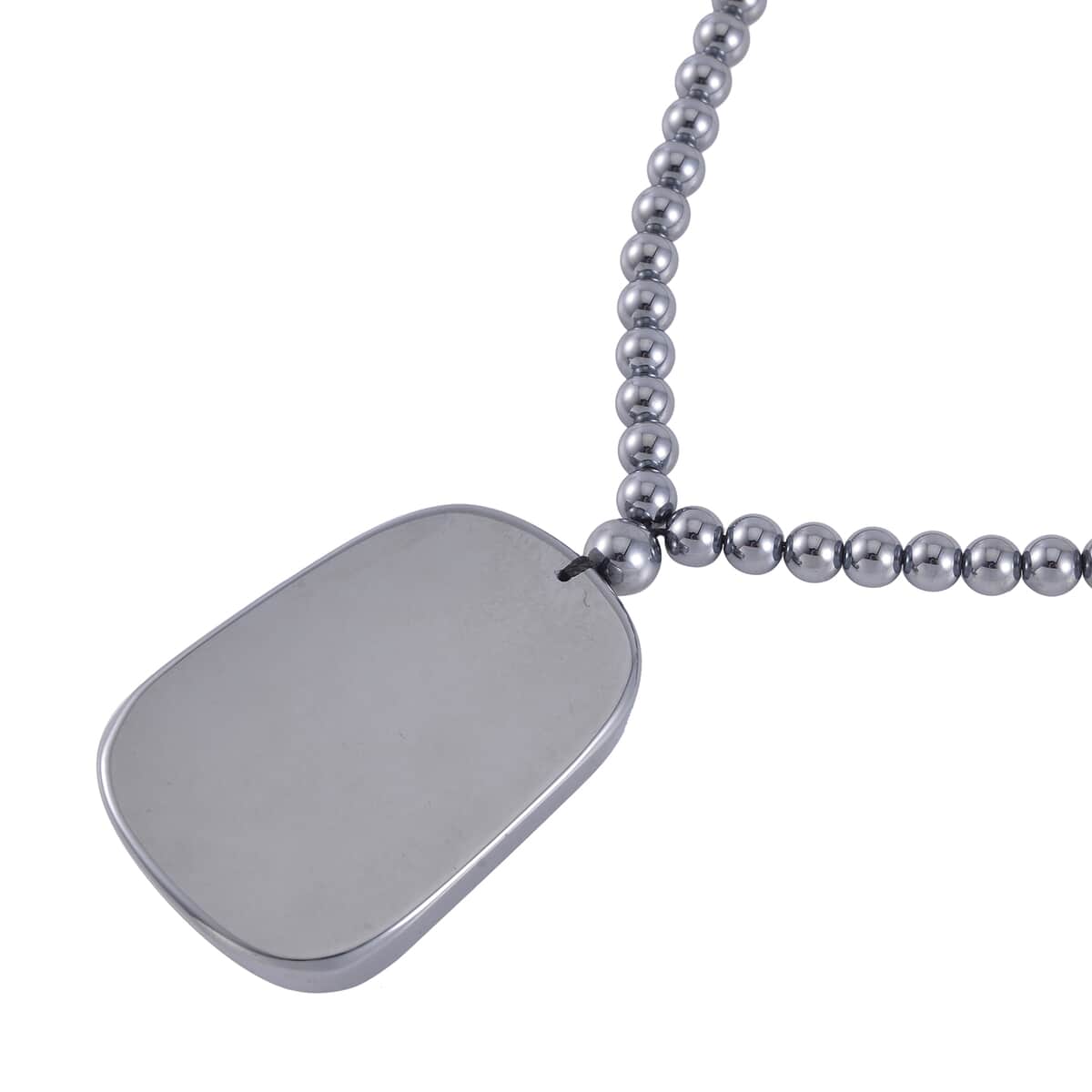 Terahertz Dog Tag Pendant with Beaded Necklace 20 Inches in Rhodium Over Sterling Silver 199.00 ctw image number 3