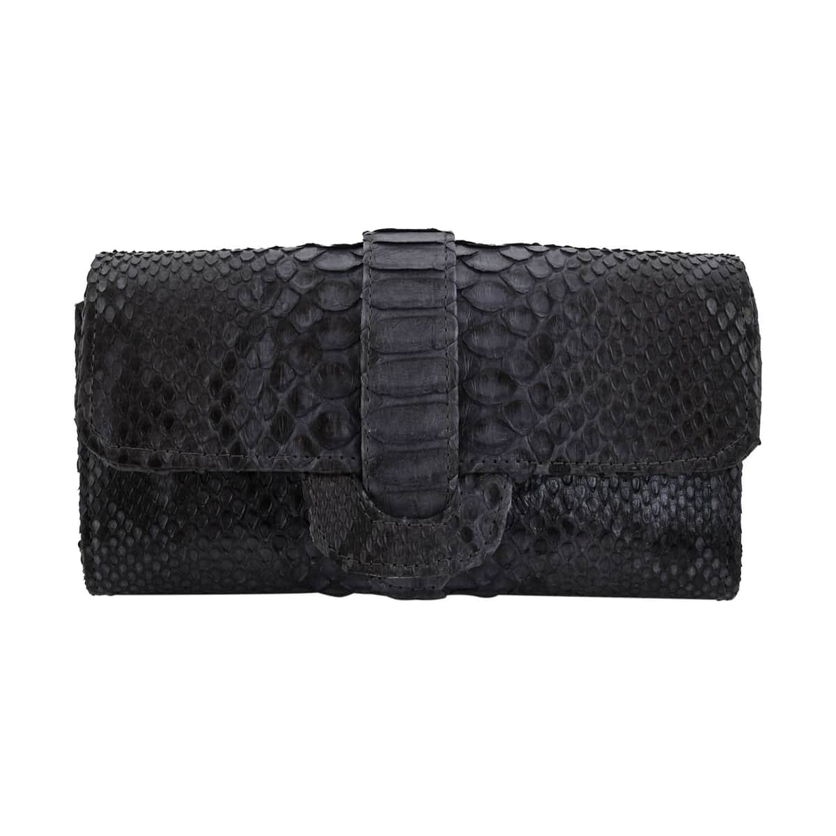 The Grand Pelle Handcrafted Black Color Genuine Python Leather Crossbody Wallet (7.50x1.60x4.30) image number 0