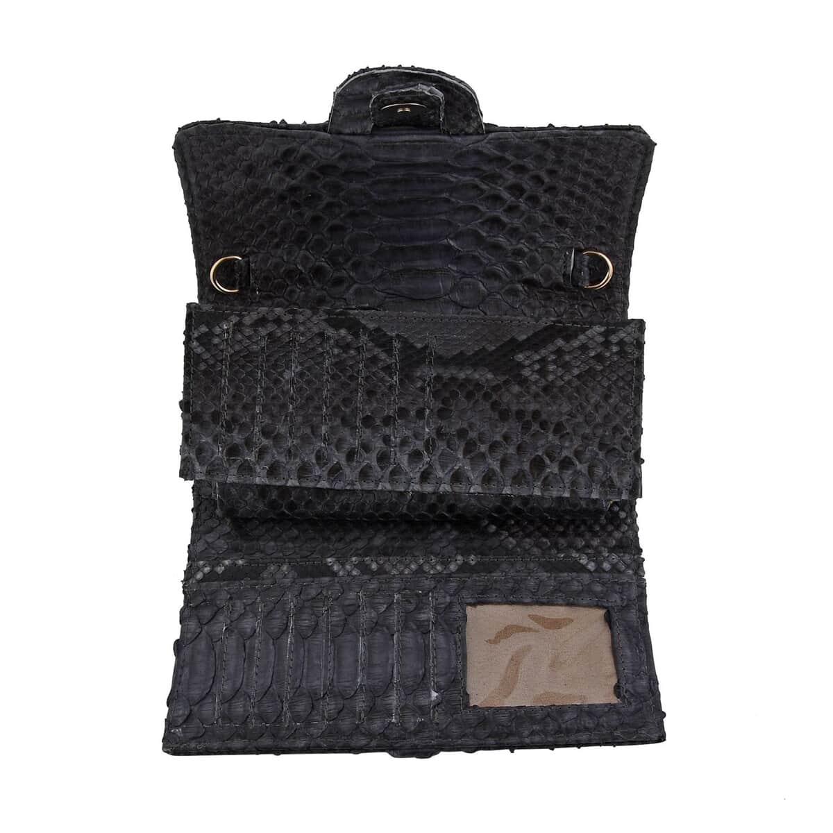 The Grand Pelle Handcrafted Black Color Genuine Python Leather Crossbody Wallet (7.50x1.60x4.30) image number 5