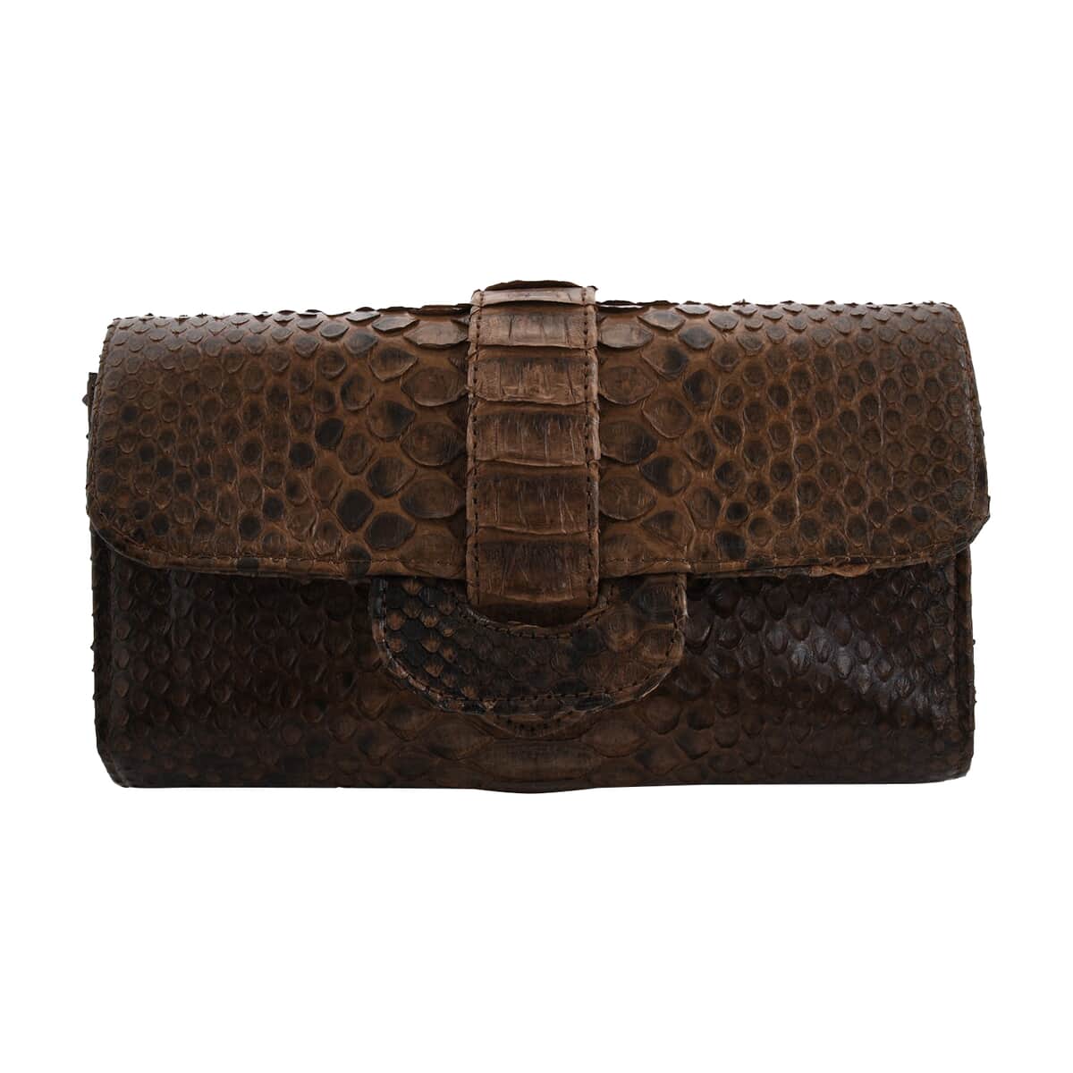 The Grand Pelle Handcrafted Brown Color Genuine Python Leather Crossbody Wallet image number 0