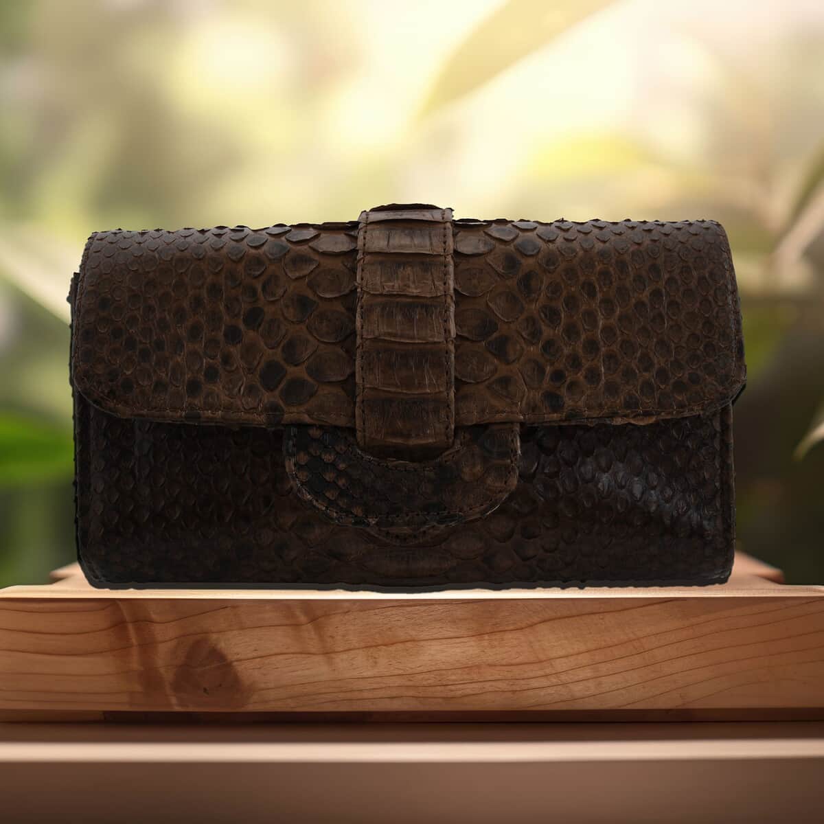 The Grand Pelle Handcrafted Brown Color Genuine Python Leather Crossbody Wallet image number 1