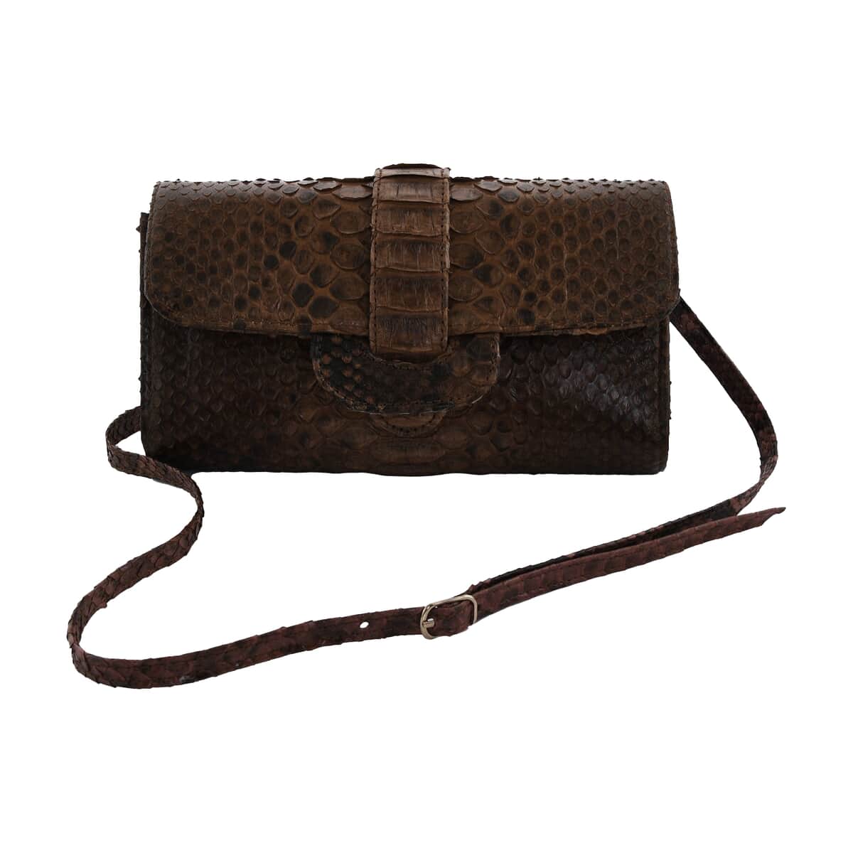 The Grand Pelle Handcrafted Brown Color Genuine Python Leather Crossbody Wallet image number 4