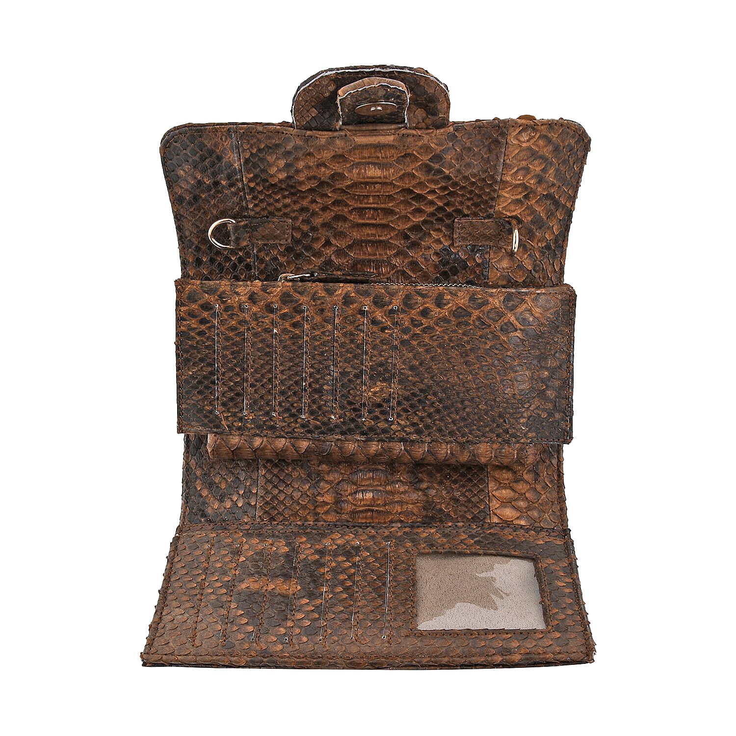 The Grand Pelle Handcrafted Brown Color Genuine Python Leather Crossbody Wallet