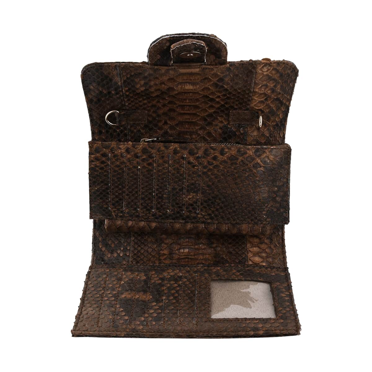 The Grand Pelle Handcrafted Brown Color Genuine Python Leather Crossbody Wallet image number 5
