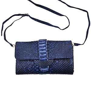 The Grand Pelle Handcrafted Navy Color Genuine Python Leather Crossbody Wallet