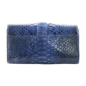 The Grand Pelle Handcrafted Navy Color Genuine Python Leather Crossbody Wallet