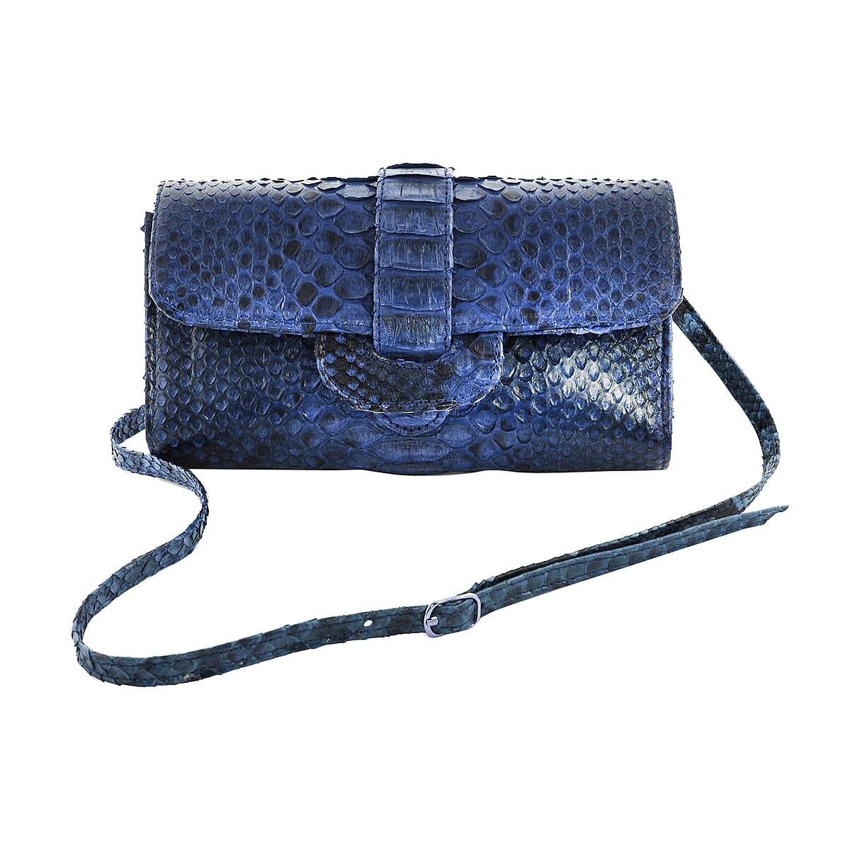The Grand Pelle Handcrafted Navy Color Genuine Python Leather Crossbody Wallet image number 4