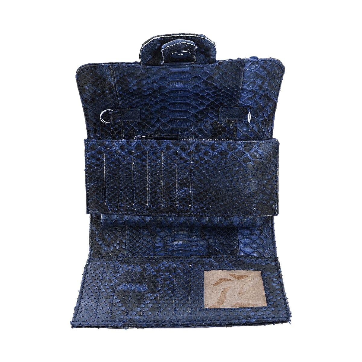 The Grand Pelle Handcrafted Navy Color Genuine Python Leather Crossbody Wallet image number 5