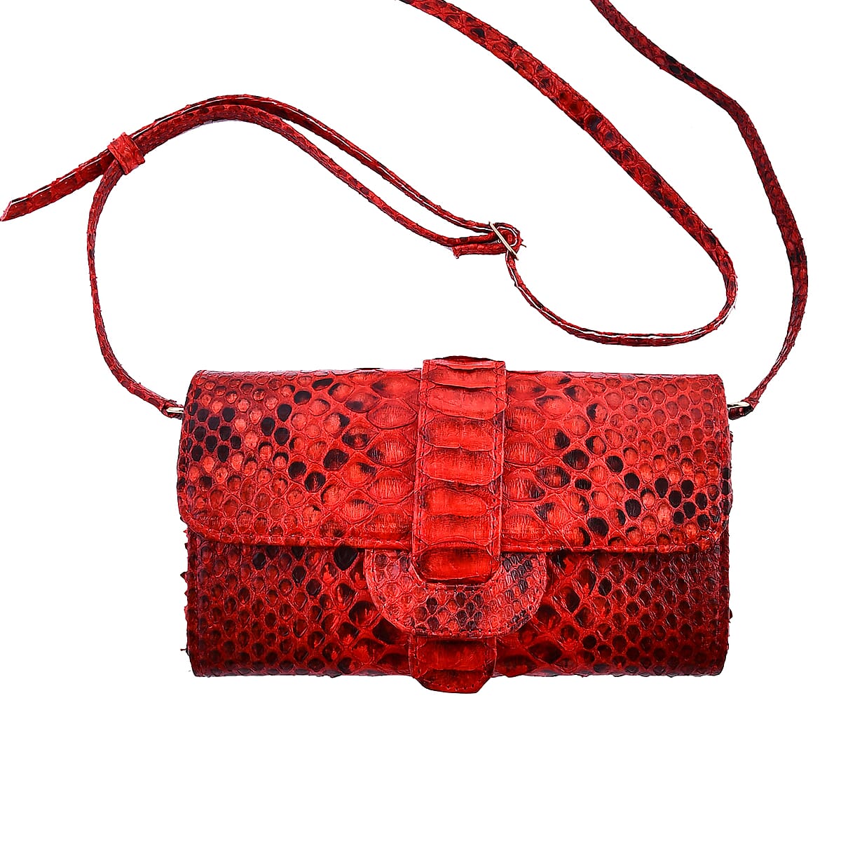 The Grand Pelle Handcrafted Red Color Genuine Python Leather Crossbody Wallet image number 0