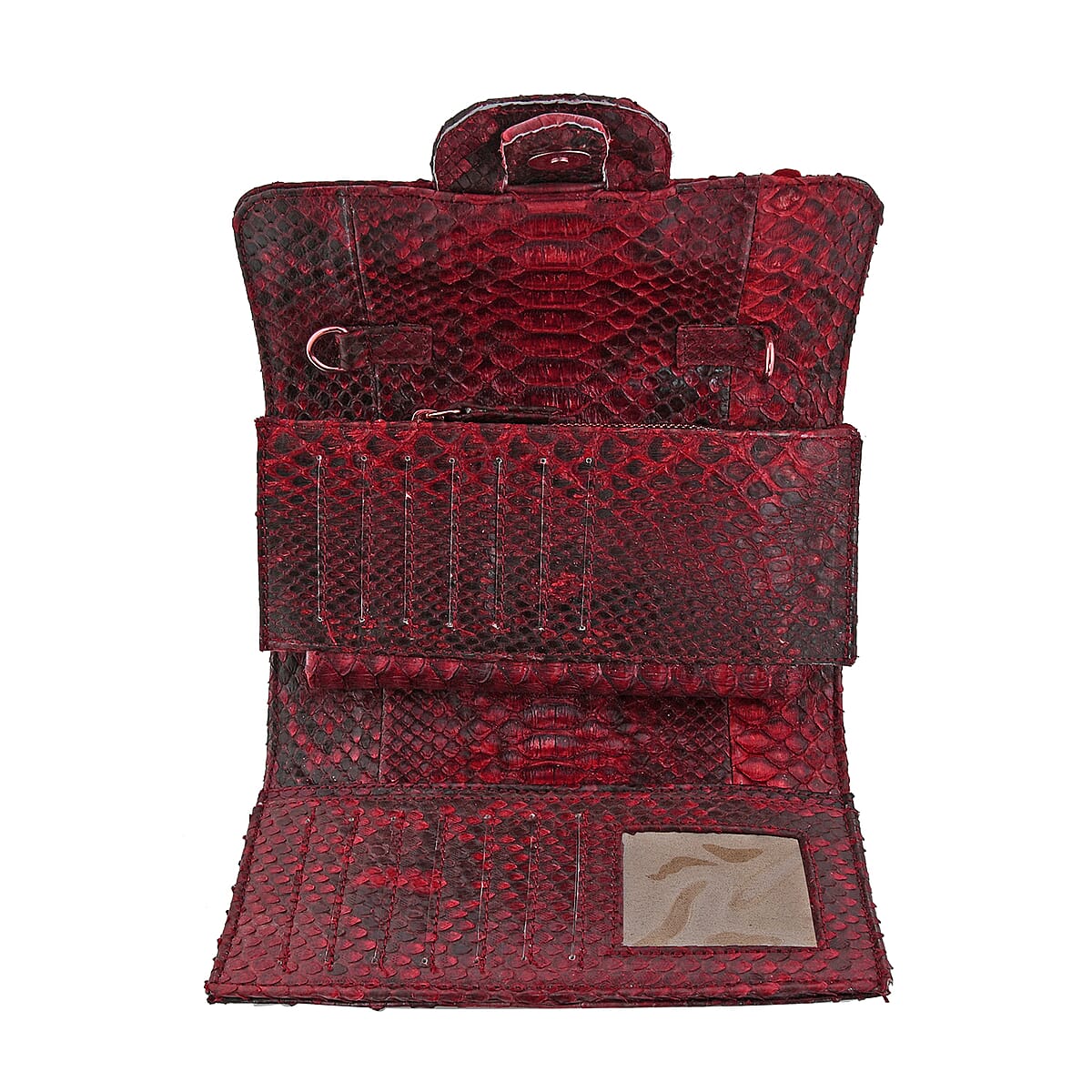The Grand Pelle Handcrafted Red Color Genuine Python Leather Crossbody Wallet image number 5