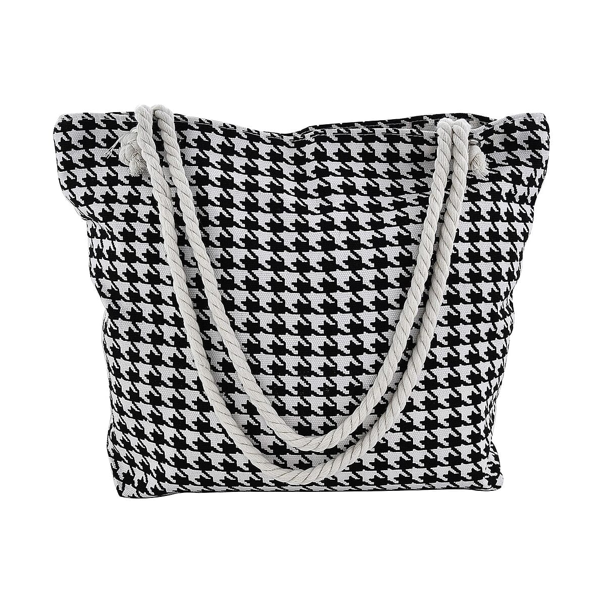 White Monochrome Pattern Canvas Tote Bag image number 0