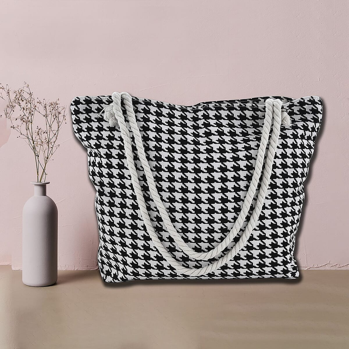 White Monochrome Pattern Canvas Tote Bag image number 1