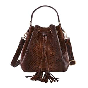 The Grand Pelle Handcrafted Brown Color Genuine Python Leather Bucket Bag