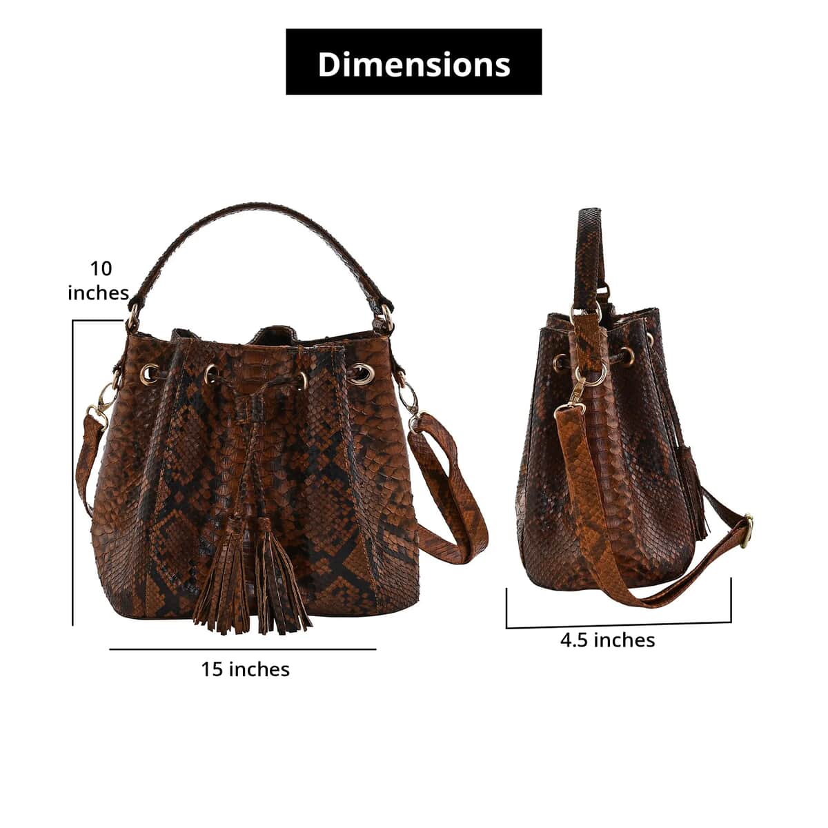 The Grand Pelle Handcrafted Brown Genuine Python Leather Bucket Bag, Large Bucket Handbag For Women, Bucket Sling Bag With Adjustable Detachable Strap And Drawstring image number 6