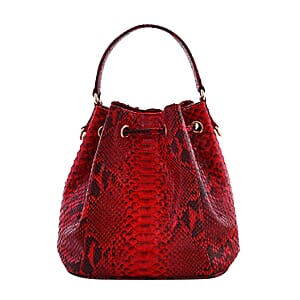 The Grand Pelle Handcrafted Red Color Genuine Python Leather Bucket Bag