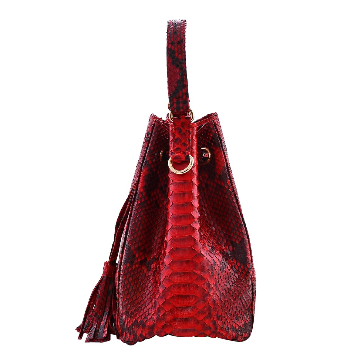 The Grand Pelle Handcrafted Red Color Genuine Python Leather Bucket Bag image number 5