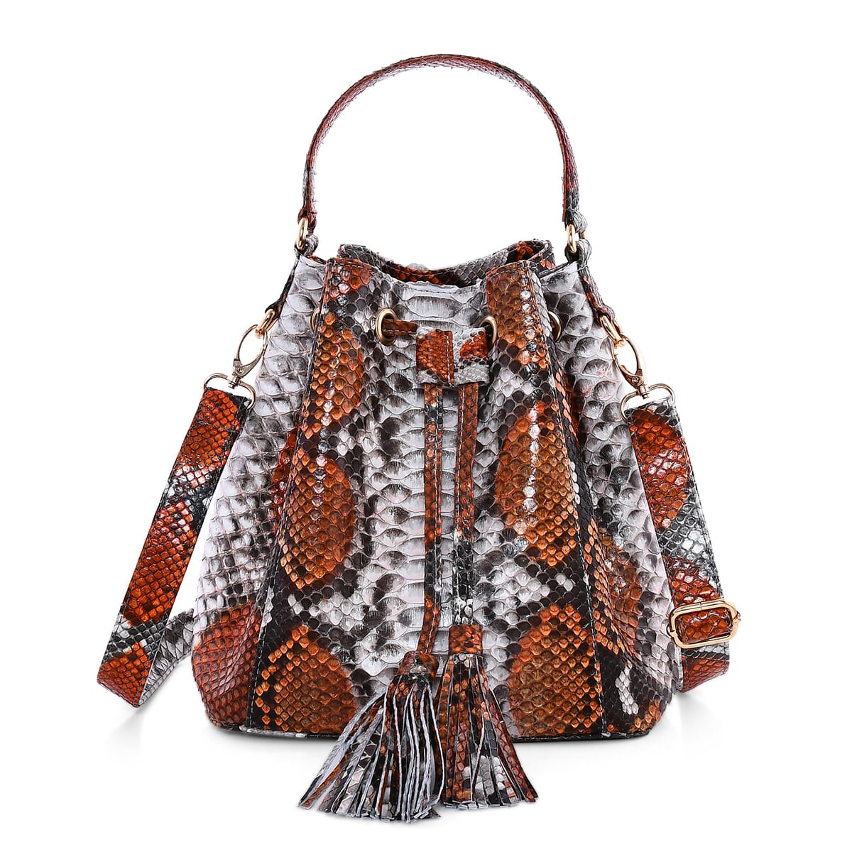 The Grand Pelle Handcrafted Light Brown & Gray Color Genuine Python Leather Bucket Bag image number 0