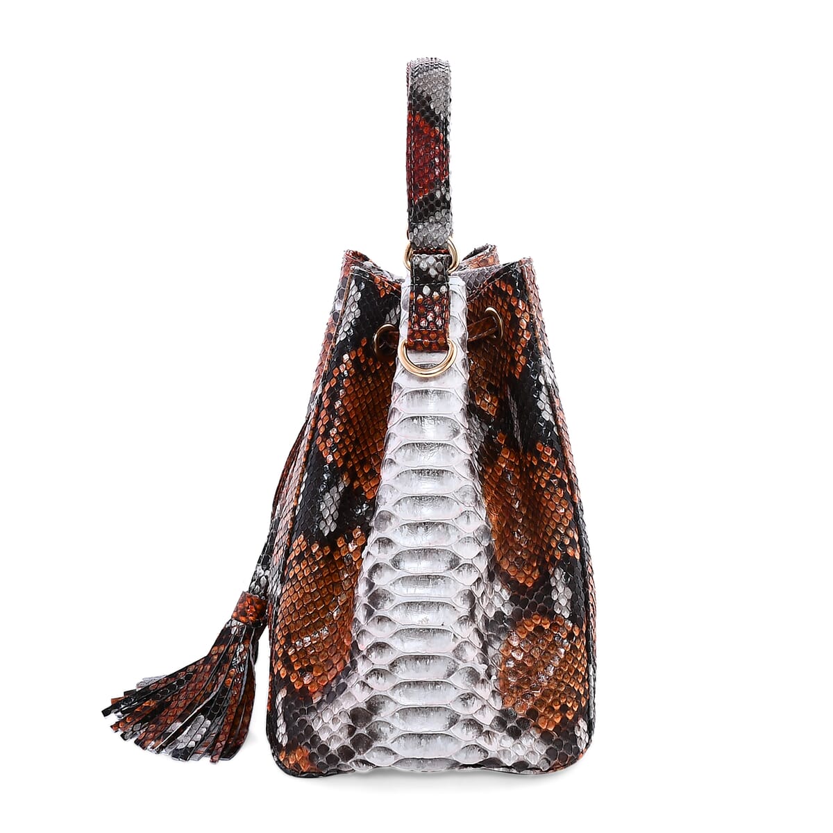 The Grand Pelle Handcrafted Light Brown & Gray Color Genuine Python Leather Bucket Bag image number 3